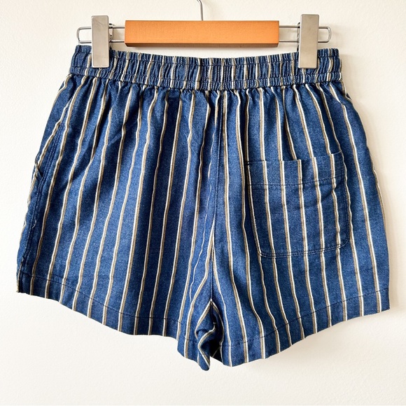 Aritzia Wilfred Free Vertical Striped Shorts Drawstring High Waist Blue Size XS - Picture 2 of 7